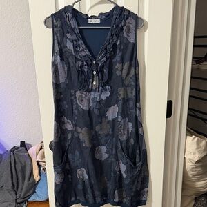 Floral Sleeveless Dress with Ruffle Detail 100% Linen